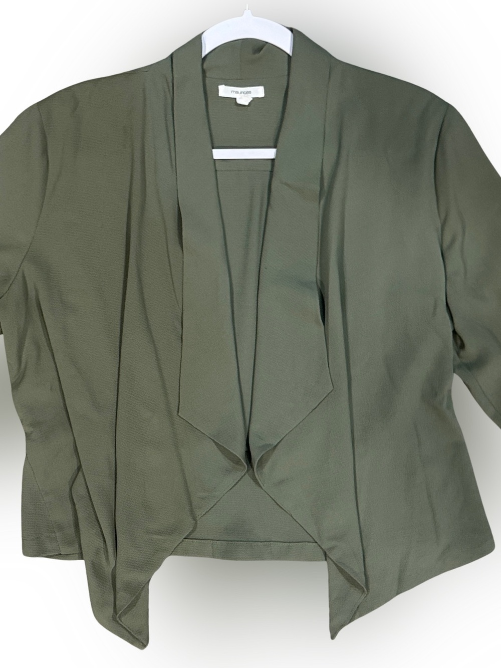 Olive Green Open Front Draped Cardigan Lightweight Jacket